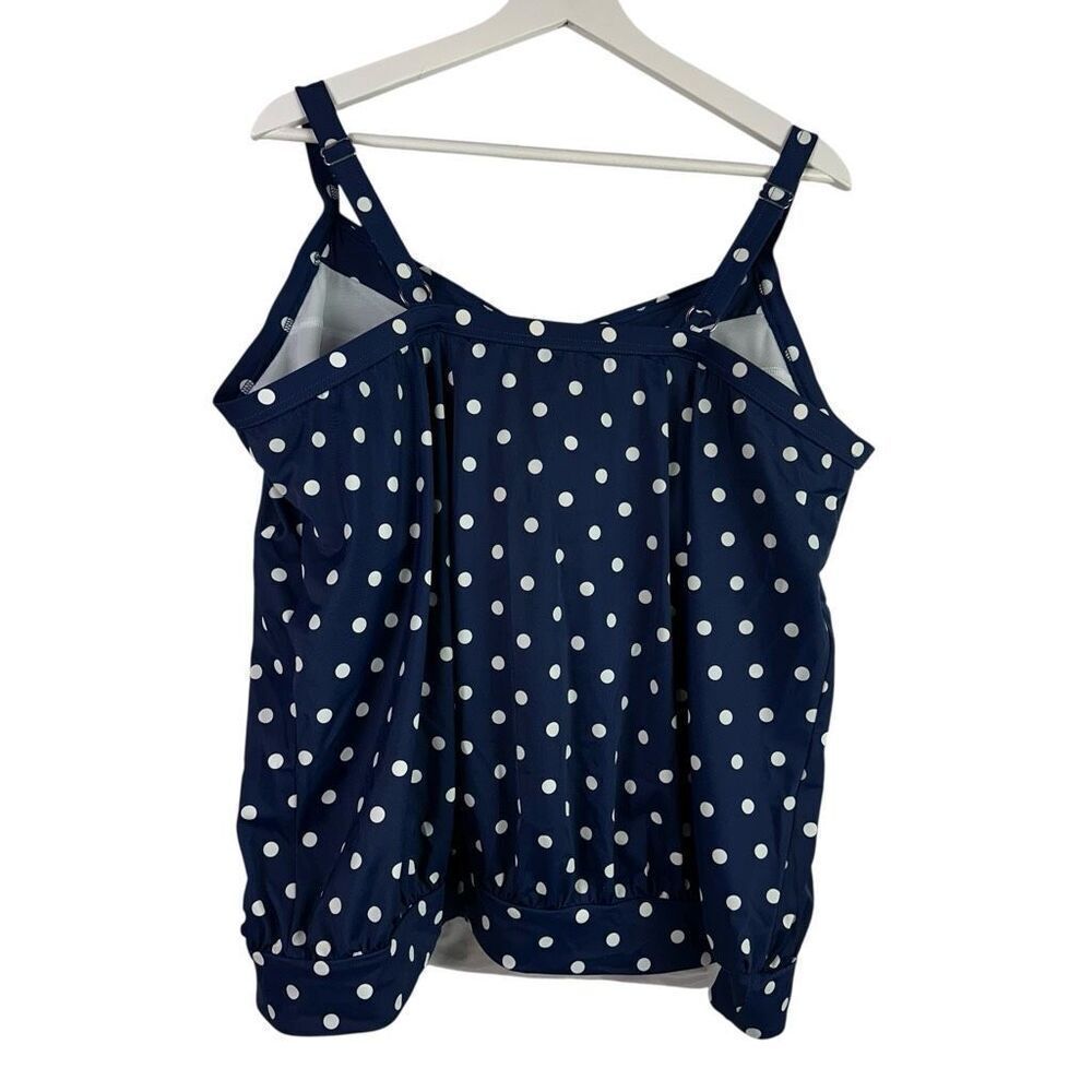 Lands’ End Blouson Navy & White Dot Tankini Top size 2X - Picture 2 of 7